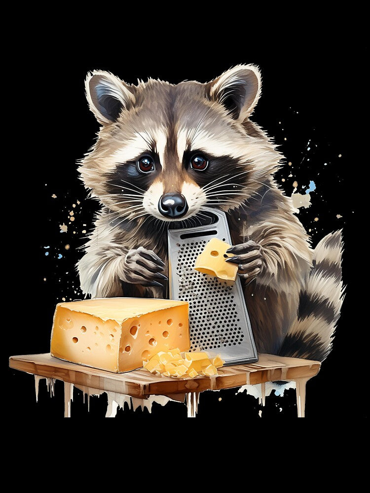 Racoon and cheese grater, funny art, cheese by Eamornia