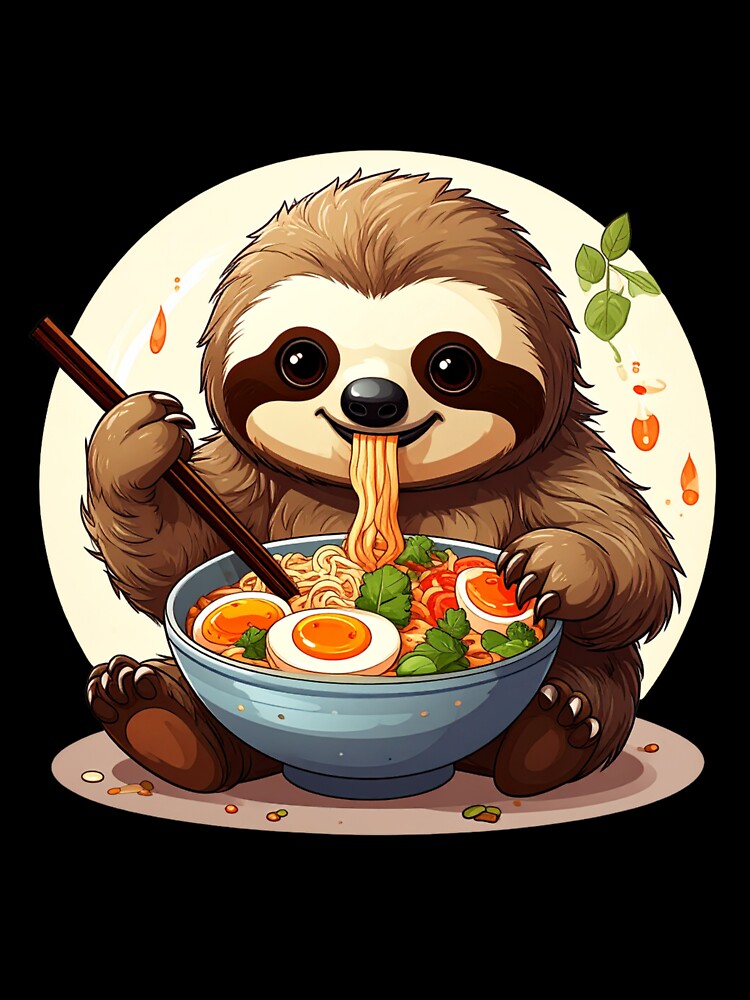 Cute Sloth Eating Ramen – Kawaii Sloth Noodle Bowl by TripleMoonCrafts