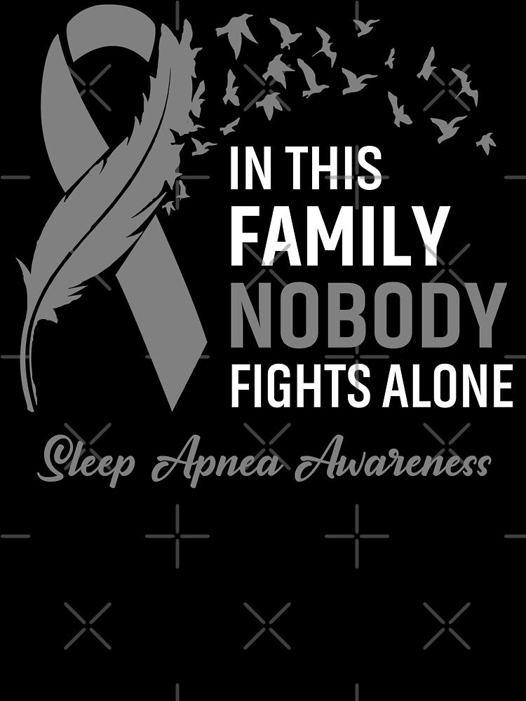 In This Family Nobody Fights Alone Sleep Apnea Awareness Feather Ribbon by frechettee