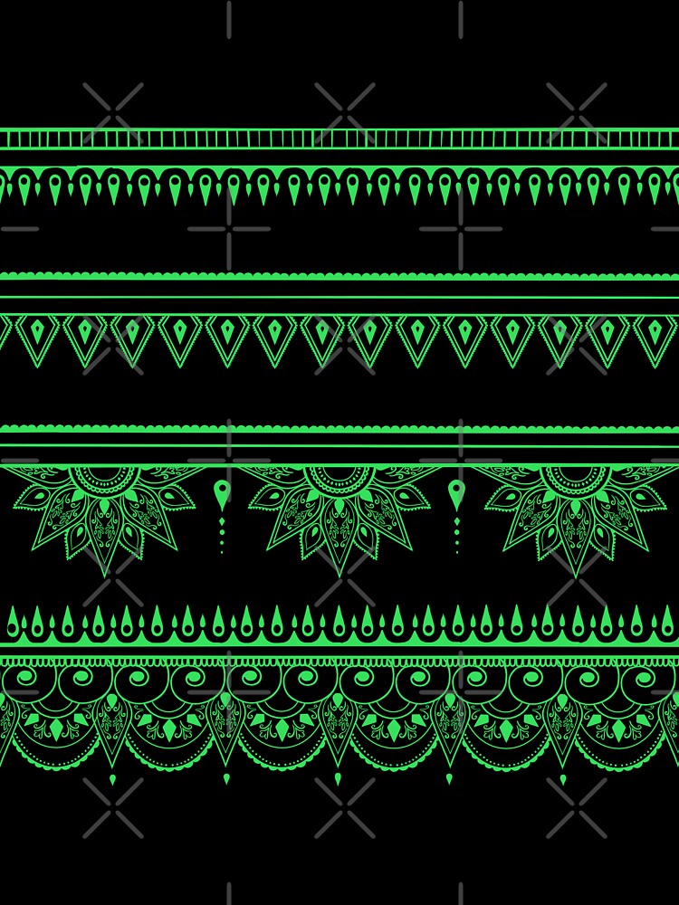 South asian patterns neon green on black by Chaoticzarts