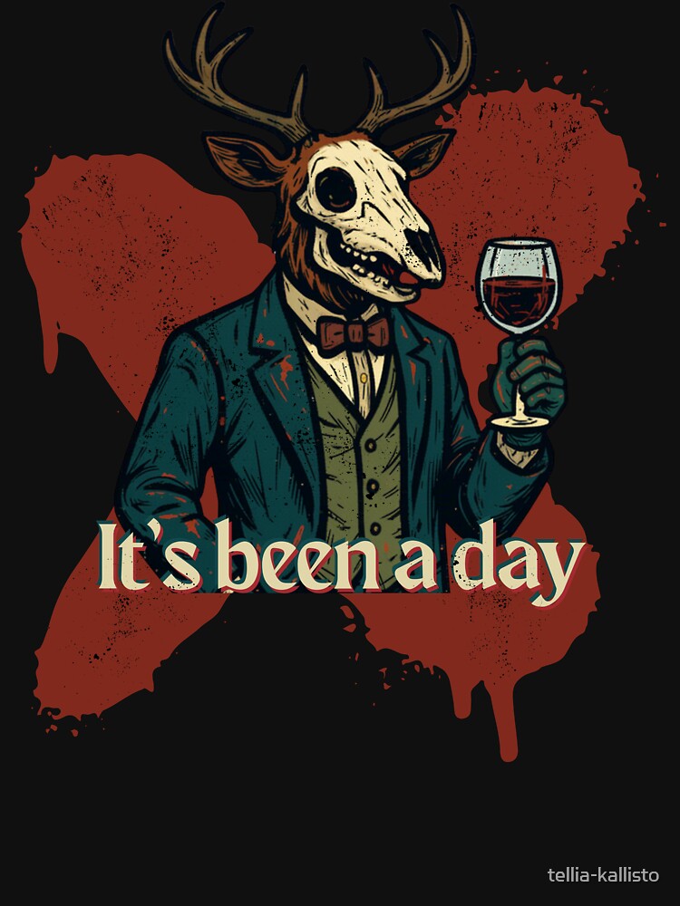 It’s Been a Day – Elegant Deer with Wine Dark Humor Design by tellia-kallisto