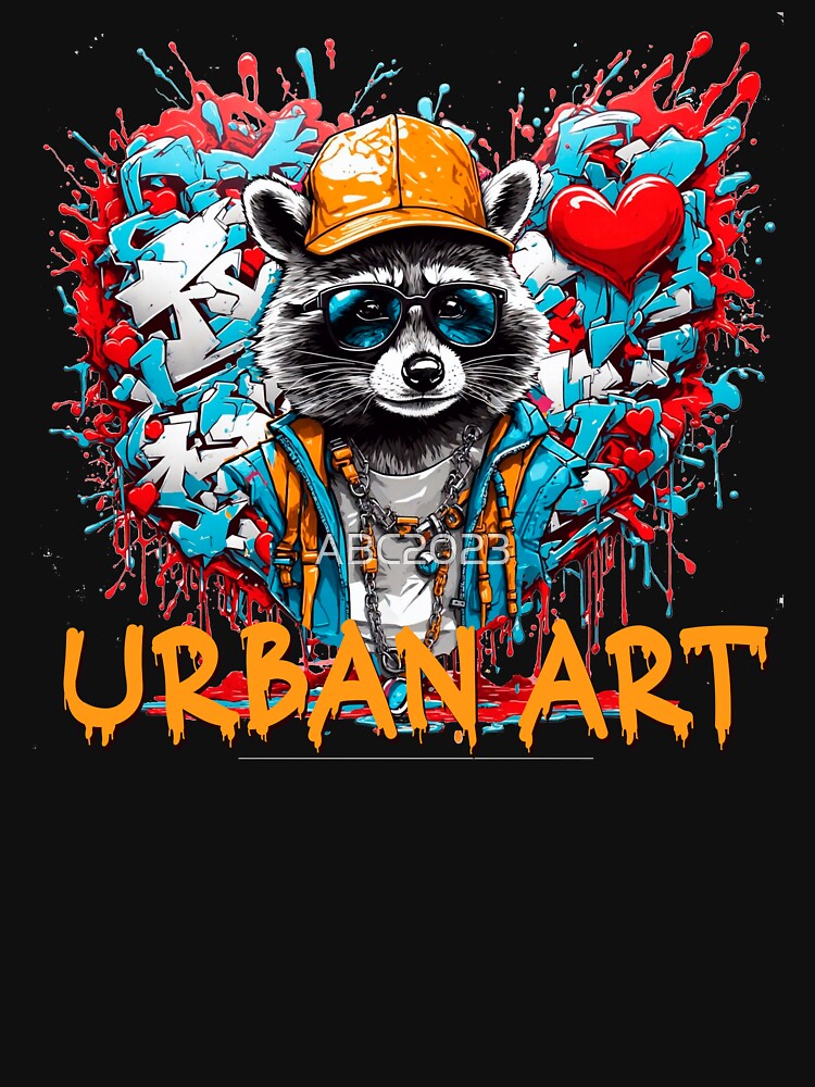 Urban heart graffiti with raccoon by PETS ABC