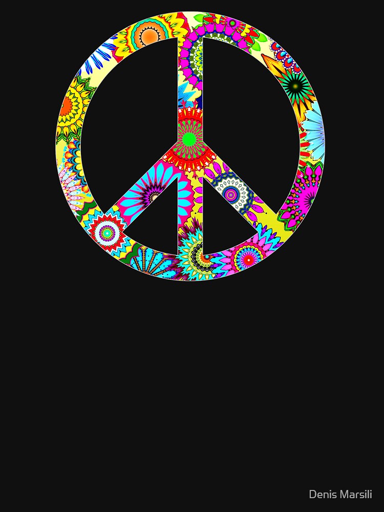 Peace Sign Cool Retro Flowers Design by Denis Marsili