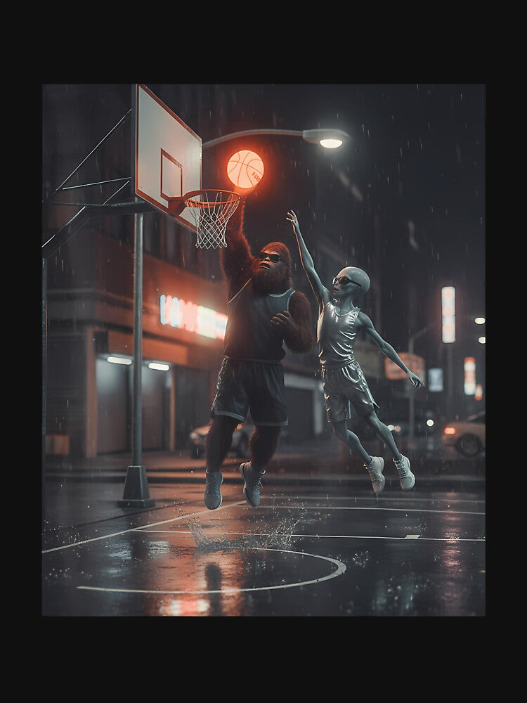 Bigfoot and Alien Basketball. UFO Bigfoot Cryptid Sports by mjohnson9