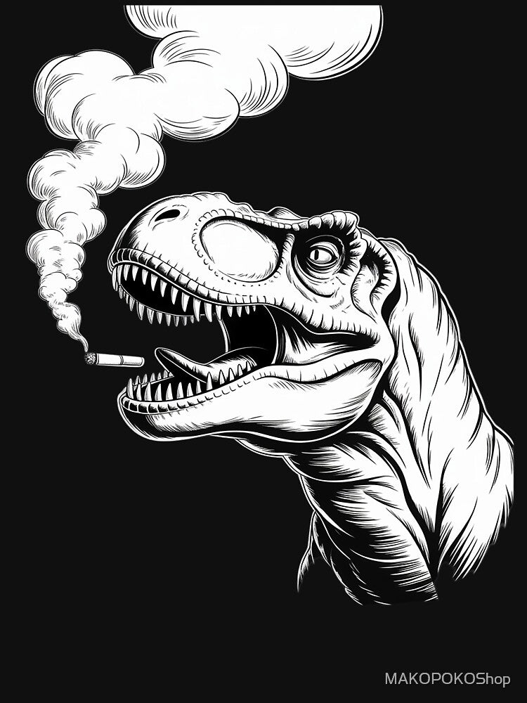 Dinosaur Smoking Cigar Cigarette, Funny Smoker Black by MAKOPOKOShop