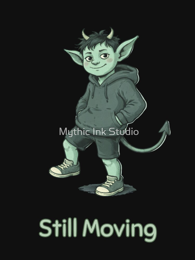Still Moving Imp Shirt – Minimal Funny Casual Vintage Style Graphic Tee by Mythic Ink Studio