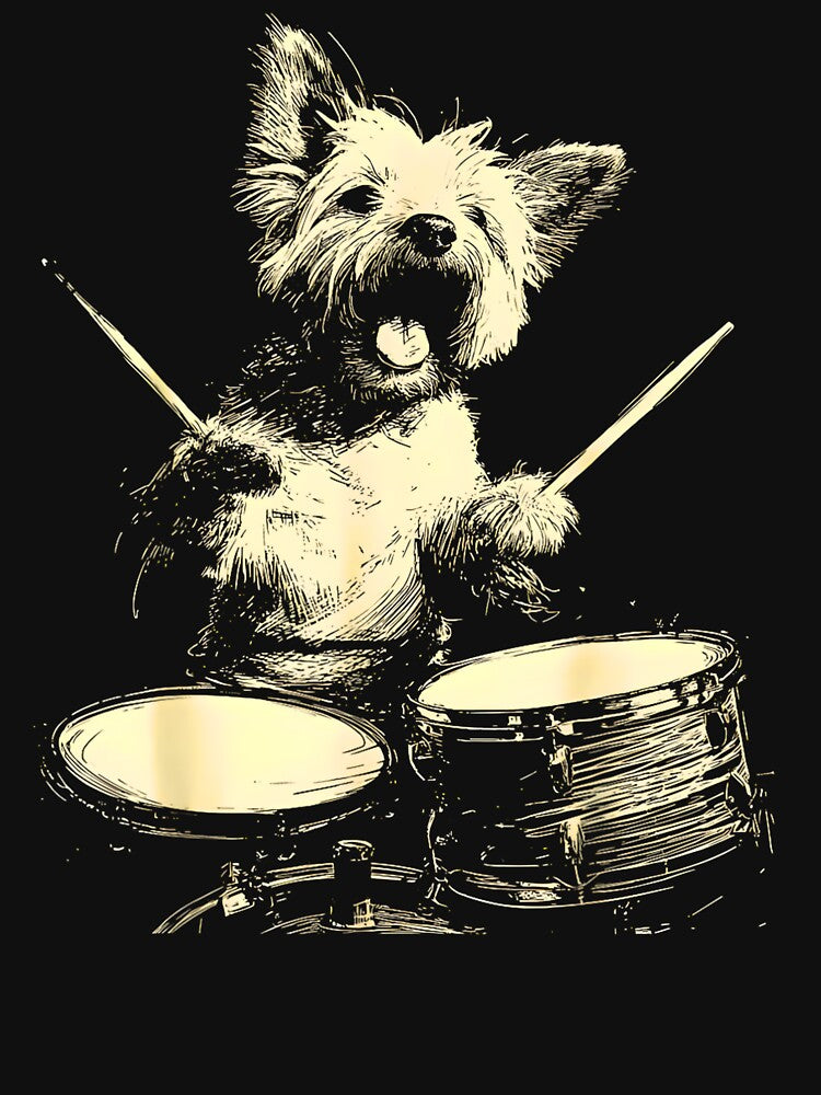 Cute Maltese Playing Drums Funny Music Dog Drummer by FerminVigo