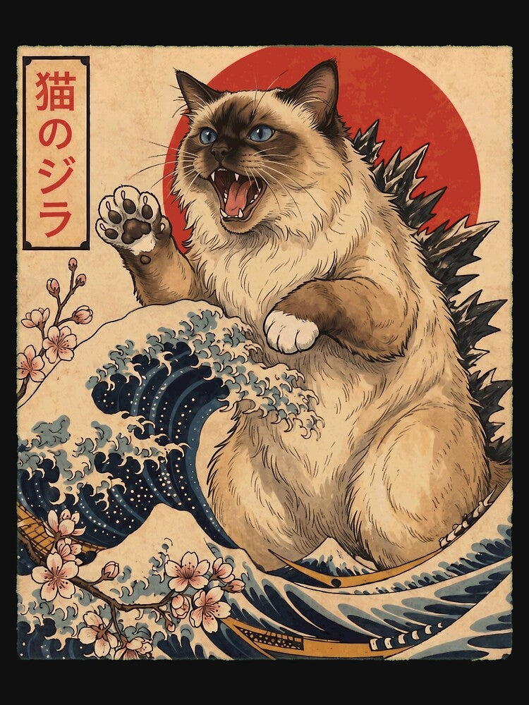 Birman Catzilla Japanese Wave Art Cat Owner by TerryConnells