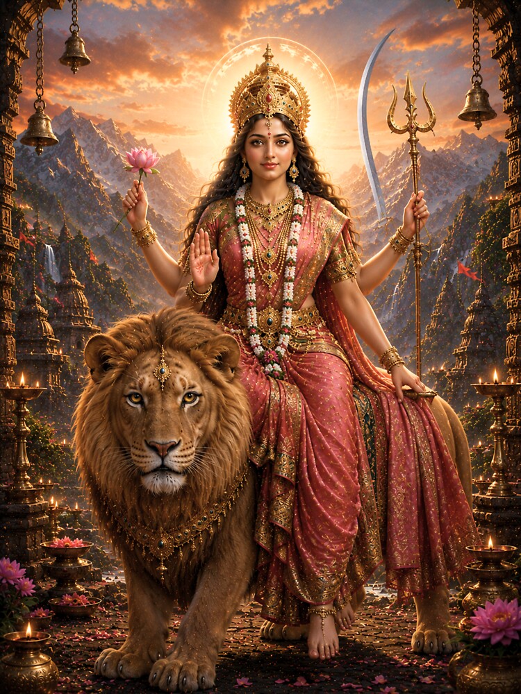 Katyayani Goddess Warrior Devi Art | Navratri Dussehra Wall Poster | Sacred Shakti Artwork by Homyar