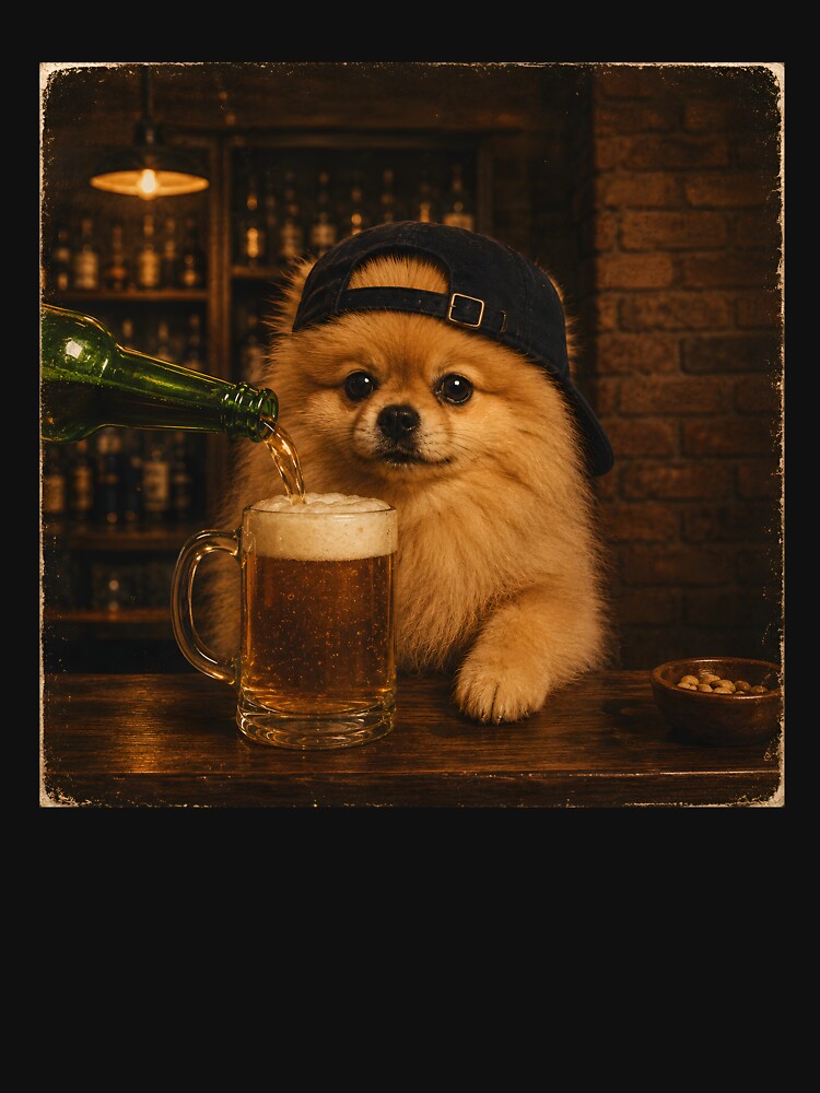 Pomeranian Drinking Beer by zoes-ink