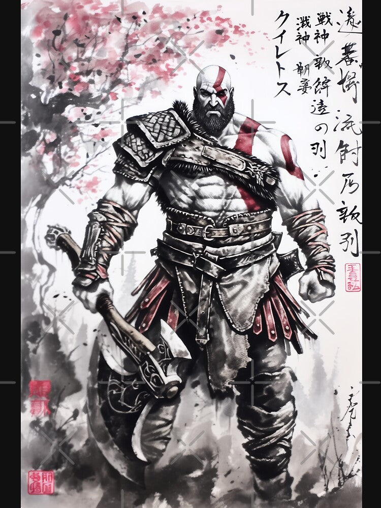 Kratos Sumi-e by AnimeArsenalPrints