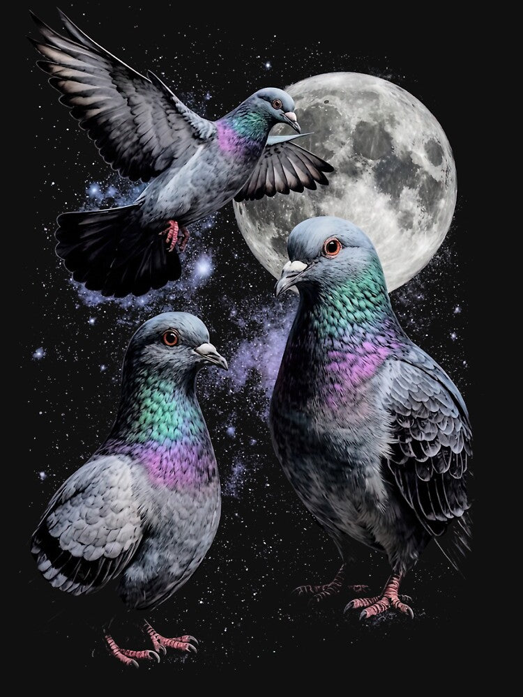 Three Pigeon Retro Graphic  Vintage Pigeon Moon by anselmnacht