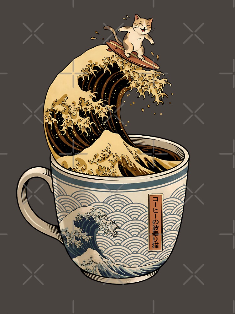 Great Wave Coffee Cup Surfer Cat Tsunami by CoffeeAfterDark