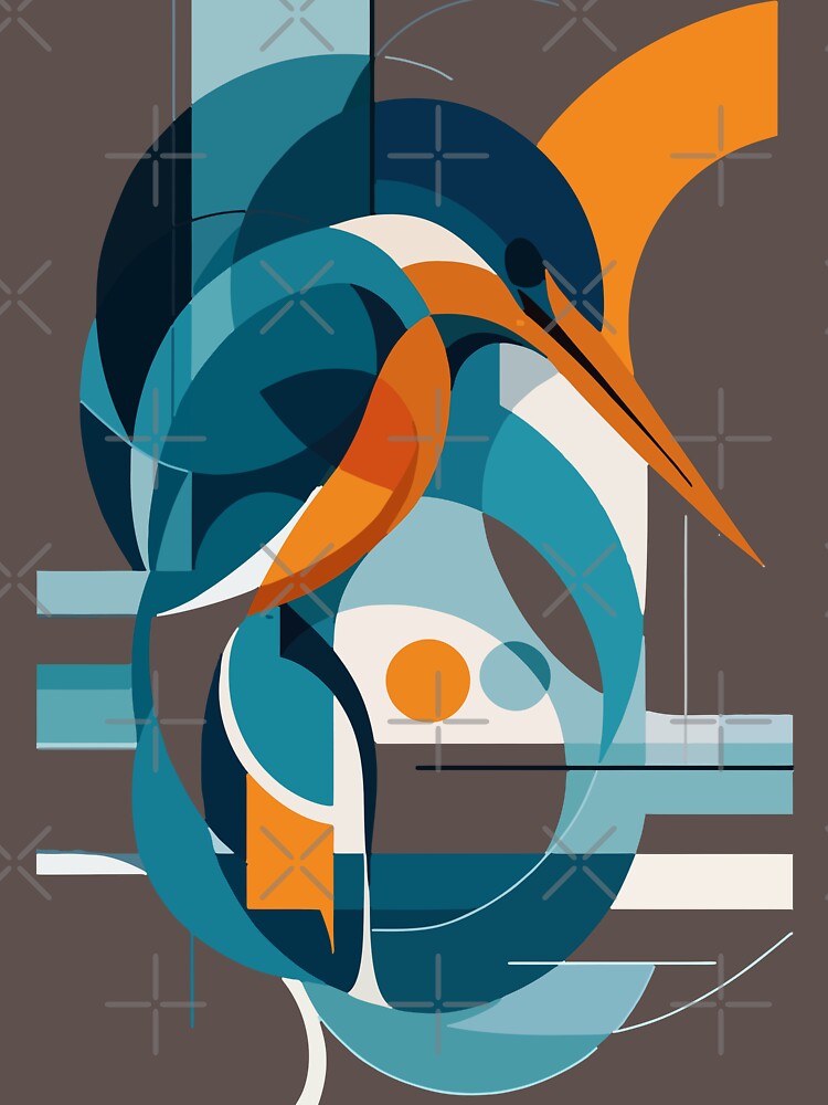 Abstract Geometric Kingfisher – Modern Minimalist Bird Art by PrimitiveTees