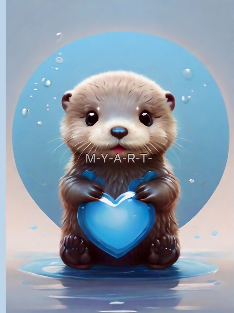 Baby otter with a blue heart by M-Y-A-R-T-