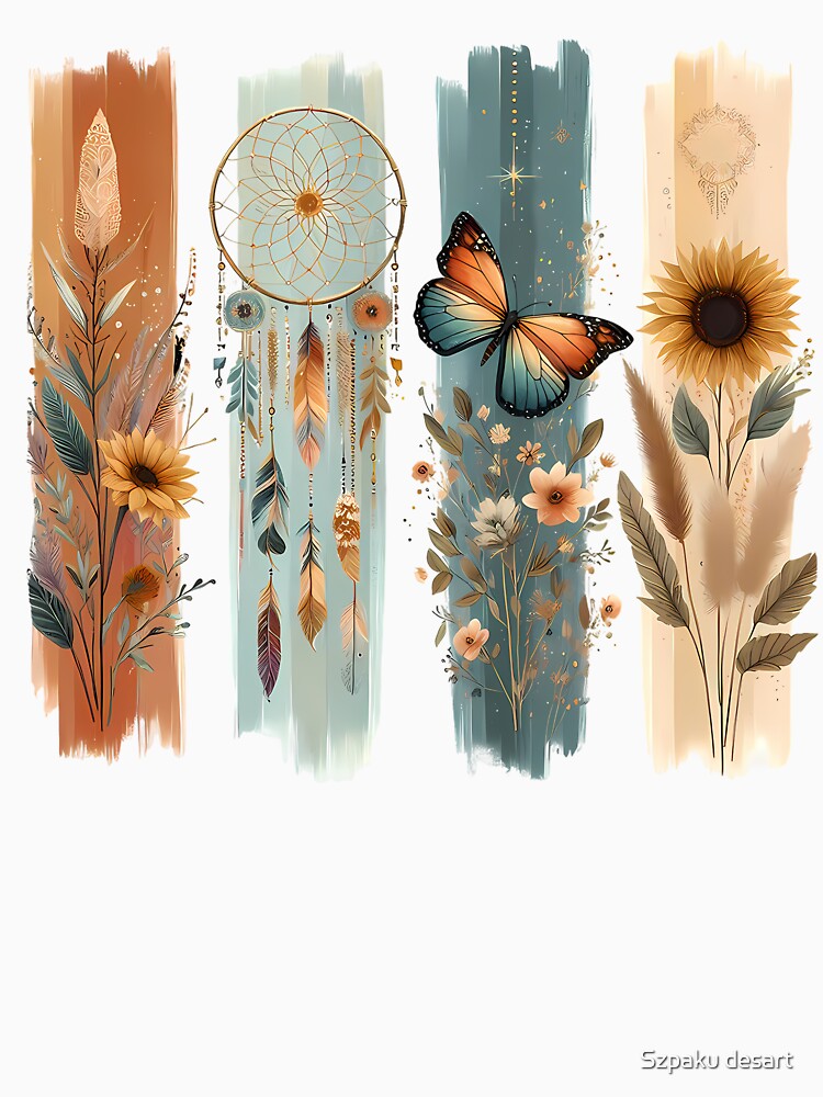 Boho nature aesthetic–dreamcatcher,butterfly&sunflowers by Szpaku desart