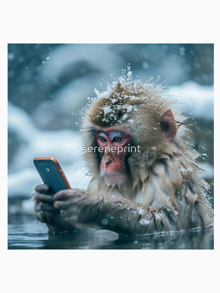 Snow monkey meme, mobile phone addiction by sereneprint