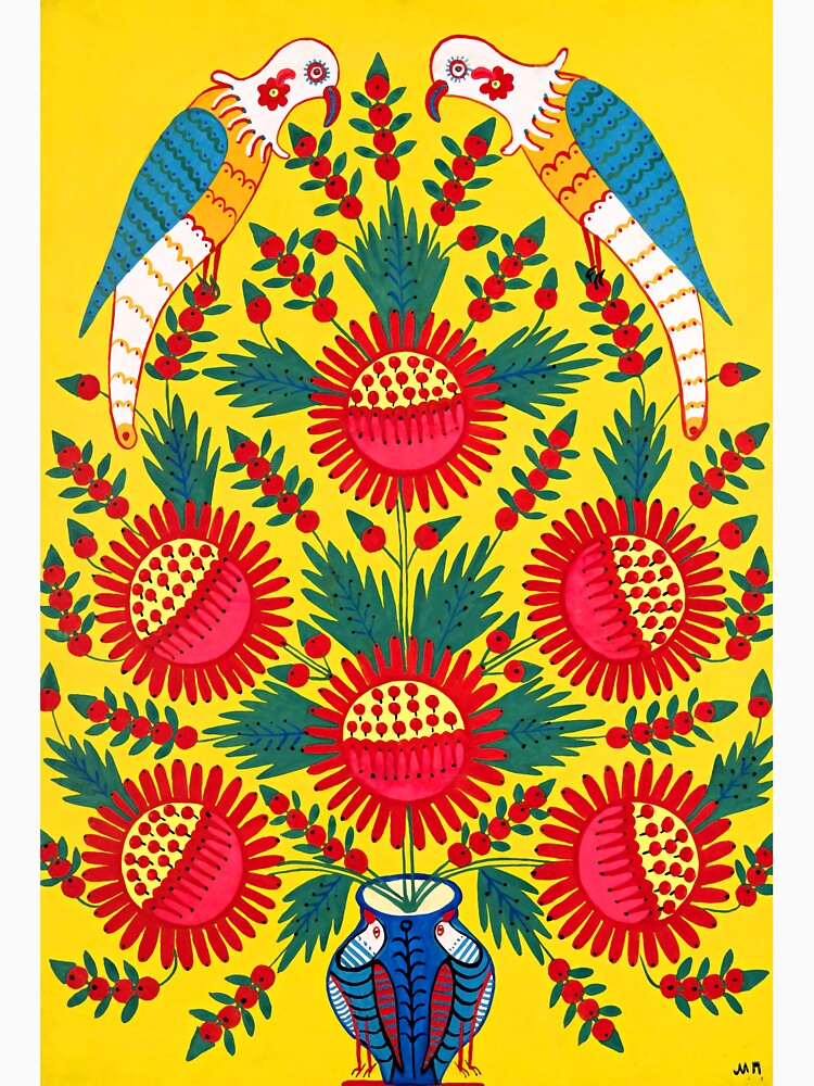 Maria Prymachenko, Flowers in a Pot and Parrots, Art Print, Ukrainian Folk Art Painter, Naïve Art, Maria Prymachenko Gift by Artistic Gift Print