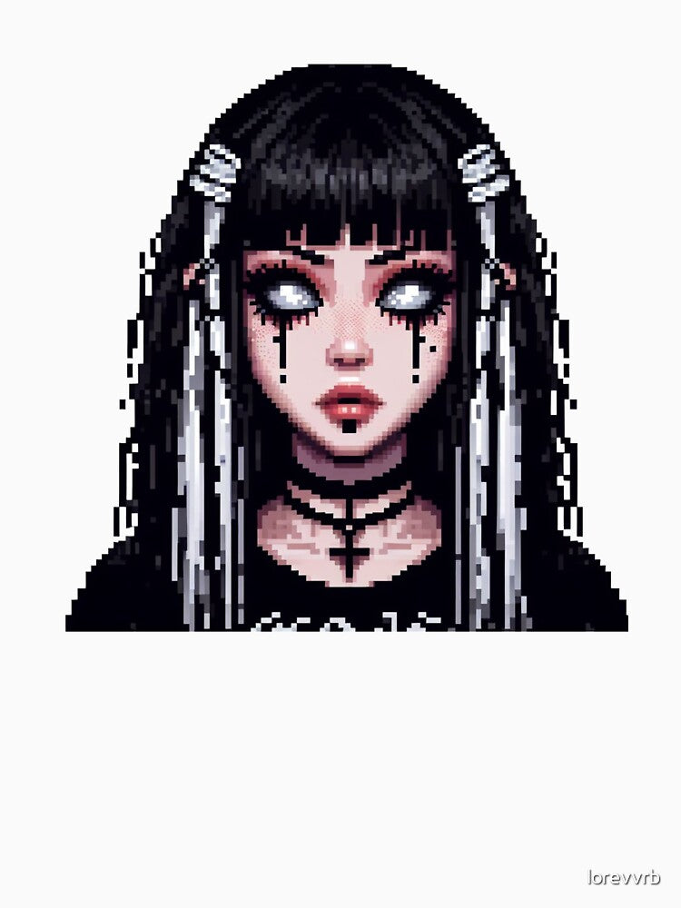 Cybergoth girl with white eyes pixelart by Luvrr Pixels