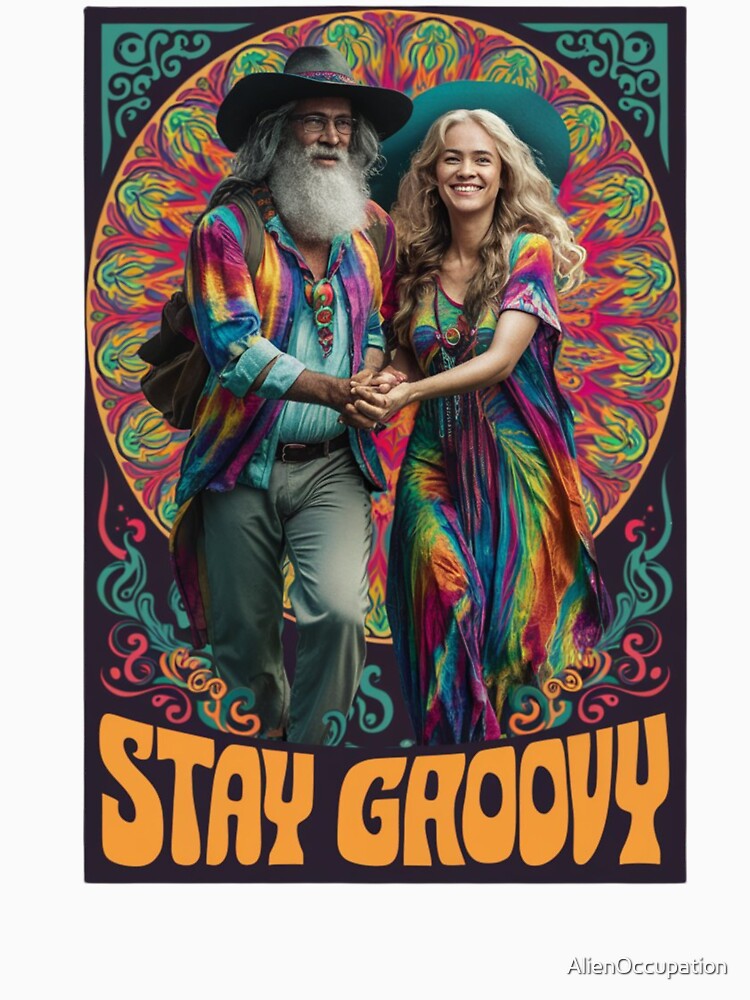 Retro Colorful Hippie Couple Stay Groovy by AlienOccupation