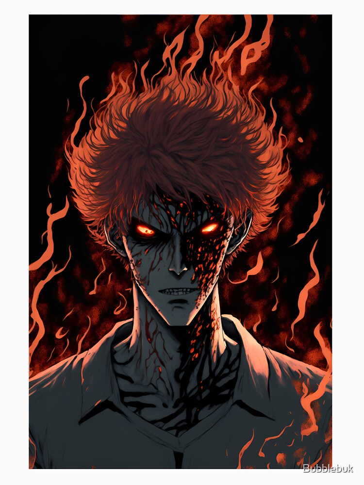 Anime Demon Student with Fire hair by Bubblebuk