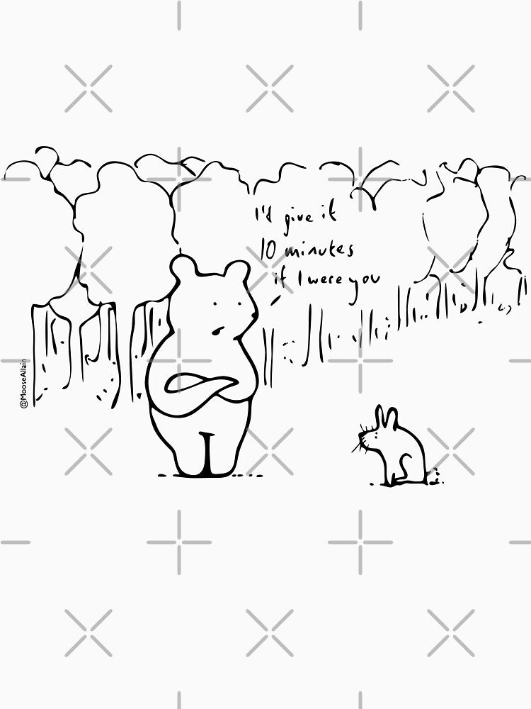 Bear In The Woods Cartoon - Black Print by worldofmoose
