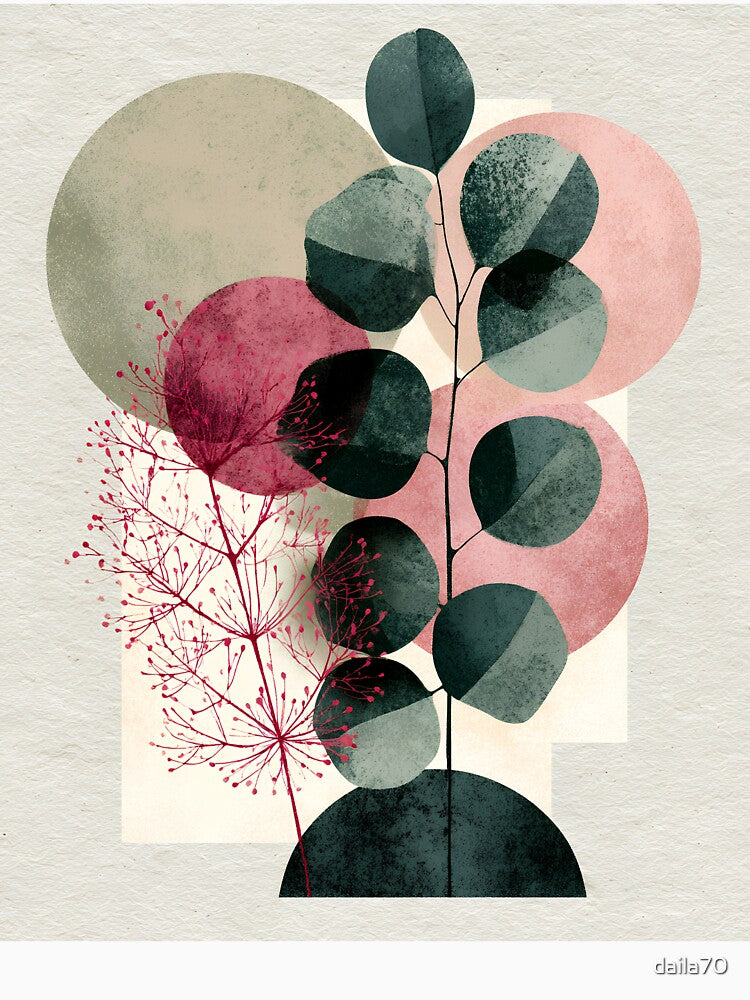 Boho Eucalyptus Botanical Abstract Sage Green Pink Art by daila70