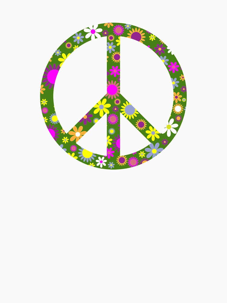 Peace Sign Retro Hippie Trendy Colorful Flowers by Teez-Me