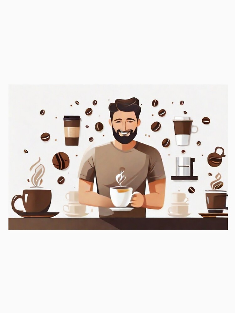Happy Man with Floating Coffee T-Shirt - Funny Coffee Lover Graphic Tee by HiveMechs