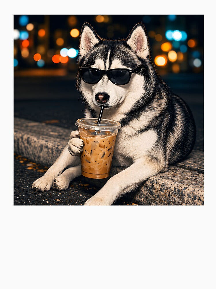 Funny Husky Drinking Iced Coffee by Necesario88
