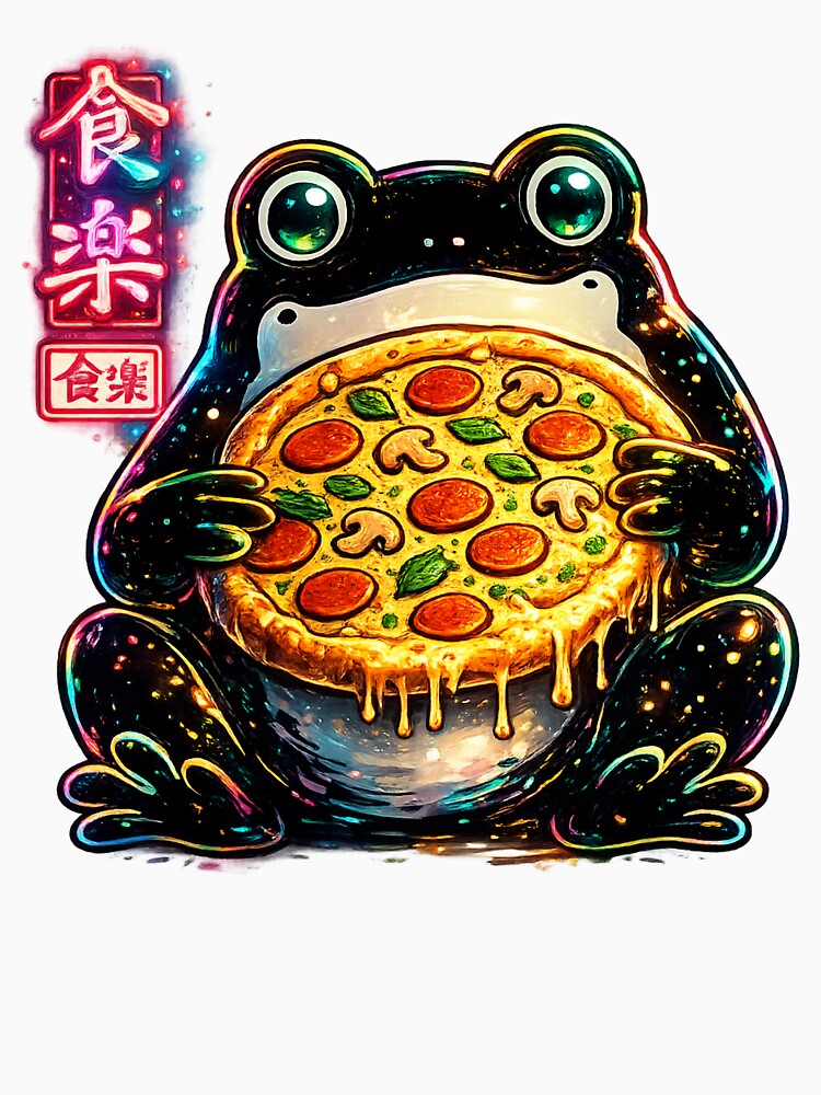 Neon-Cyber-Frog-Pizza-Shirt – Japanese Streetwear Aesthetic Tee T-Shirt by afr-saad