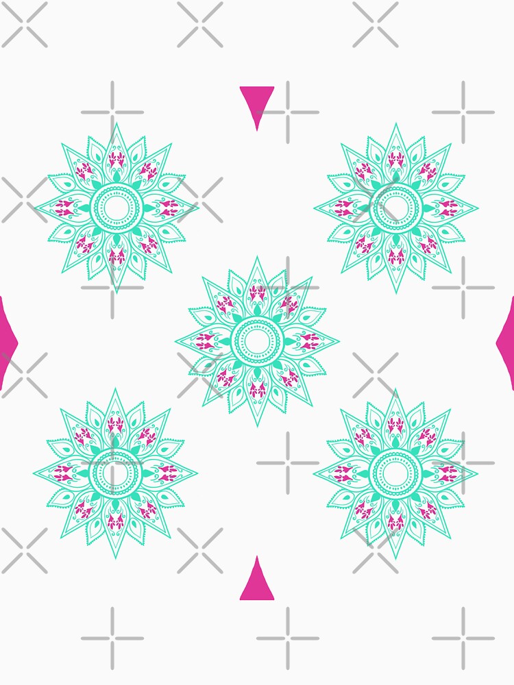 Flower patterns aquamarine on black by Chaoticzarts