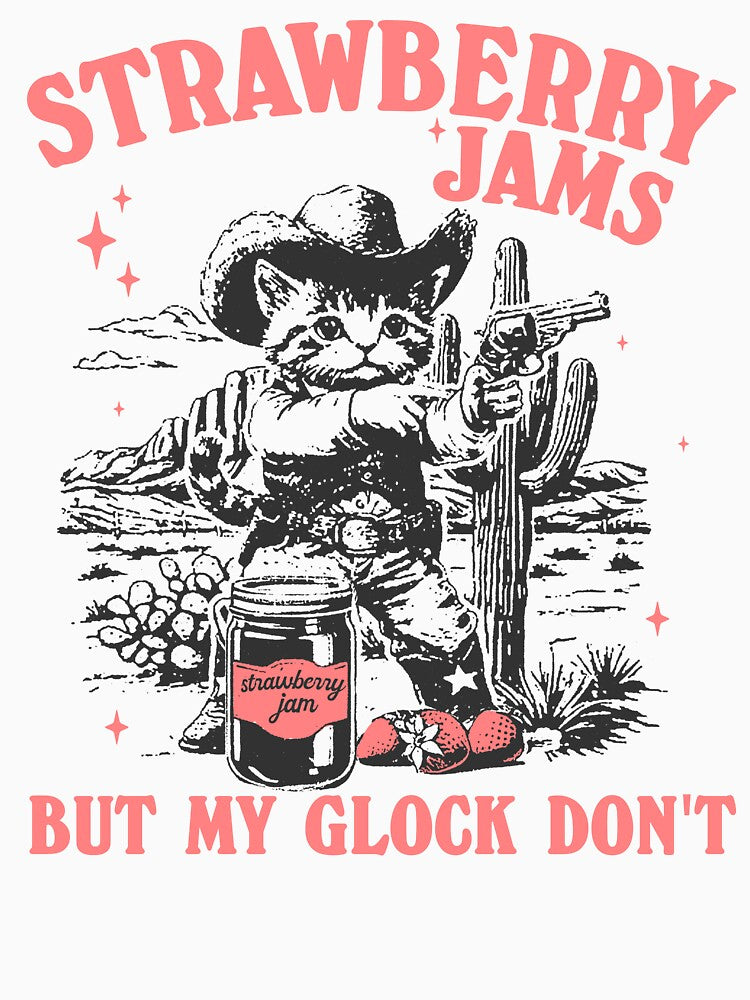 Strawberry Jams But My Glock Don't Vintage Style Shirt, Funny Cat Cowboy Meme Shirt, Vintage 90s Meme Shirt, Strawberry by Rosqzz