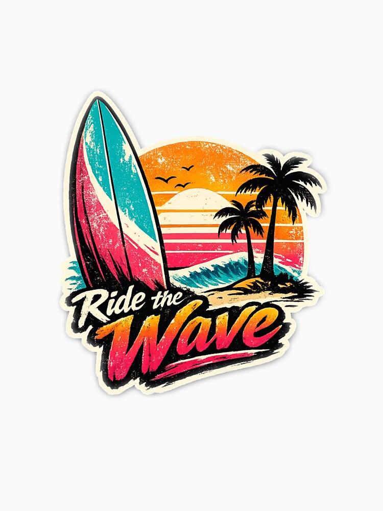 ride the wave retro surf sunset by RetroDistrict87