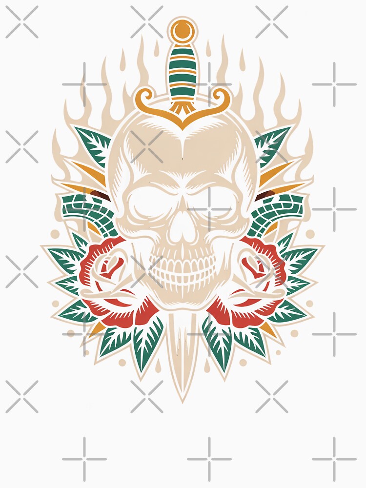 Skull Dagger Moth Wings Roses Ornate Tattoo Style Art by Say It With Ink