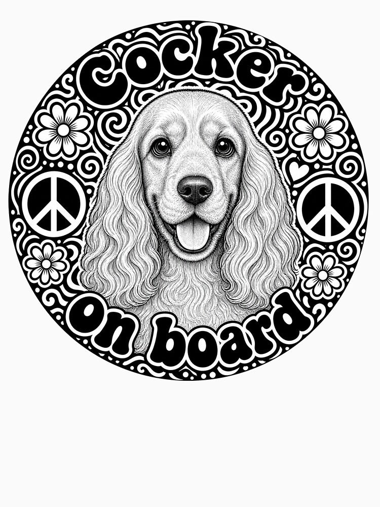 sticker "Cocker on board" Hippie dog, peace by barbastyle