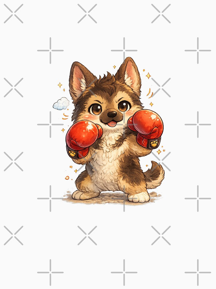 Boxing Gloves Dog – Cute German Shepherd Boxer Cartoon, Kawaii Boxing Dog Illustration, Funny Dog Art by Paws-nd-Prints