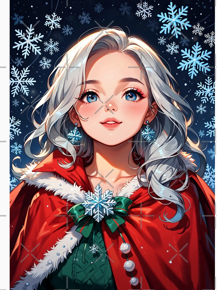 Christmas Anime Girl with Snowflake Earrings by ByteyCreatives