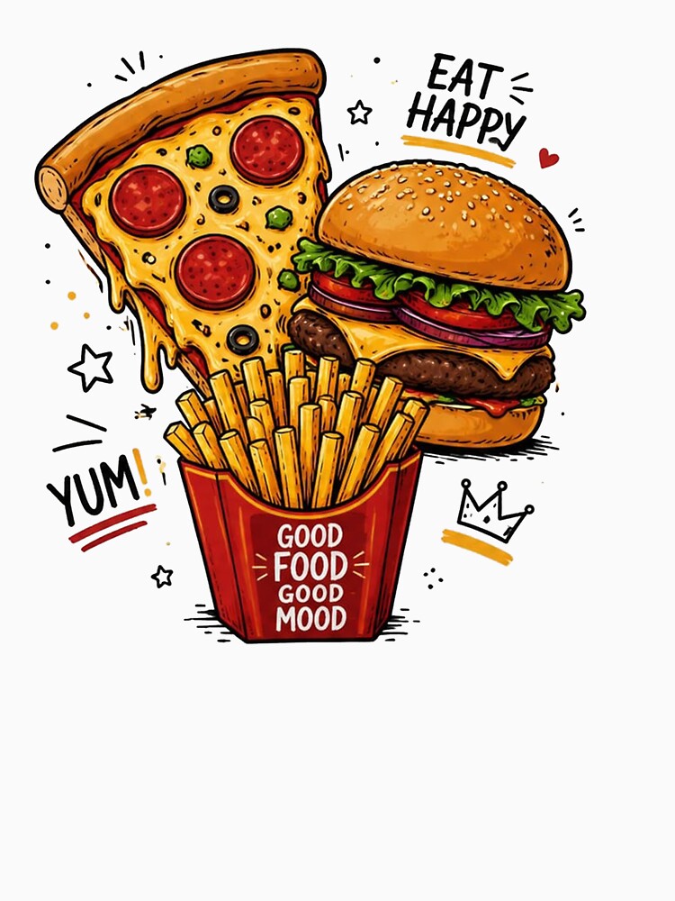 Pizza Burger Fries Lover – Cute Fast Food Cartoon Design by Verycutethings