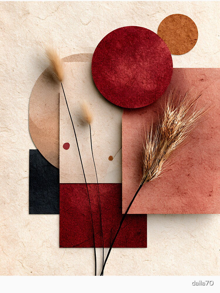 Boho Botanical Collage Red Terracotta Geometric Art by daila70