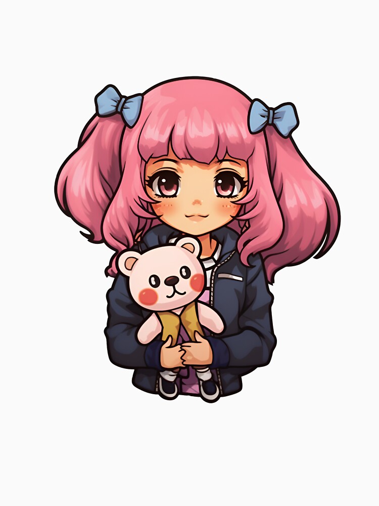 Cute Anime Girl Holding Teddy Bear by Uryummypie