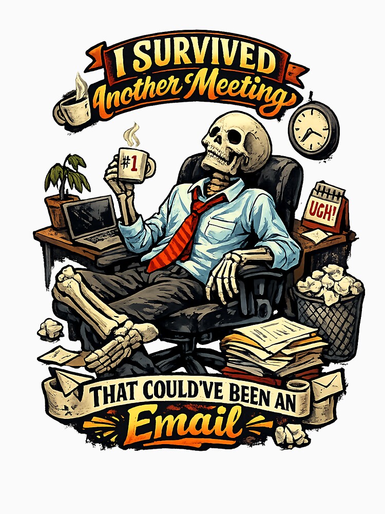 I Survived Another Meeting That Could’ve Been an Email – Funny Office Skeleton Art by StrayaDesign