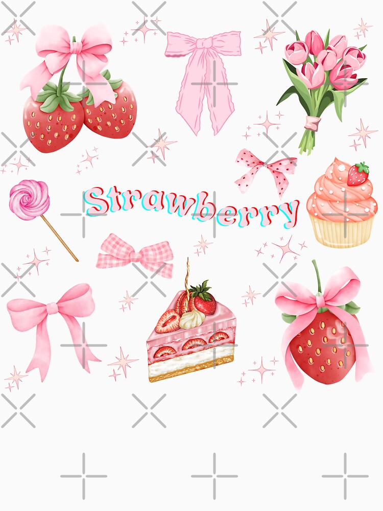 Strawberry Ribbon Coquette bow pattern, Pink Aesthetic Pattern , coquette aesthetic pattern, by Lam Assia