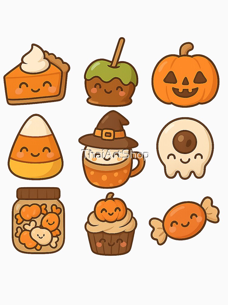 Kawaii Halloween Food Characters Cute Pastel Dessert Set by ThaiArtShop