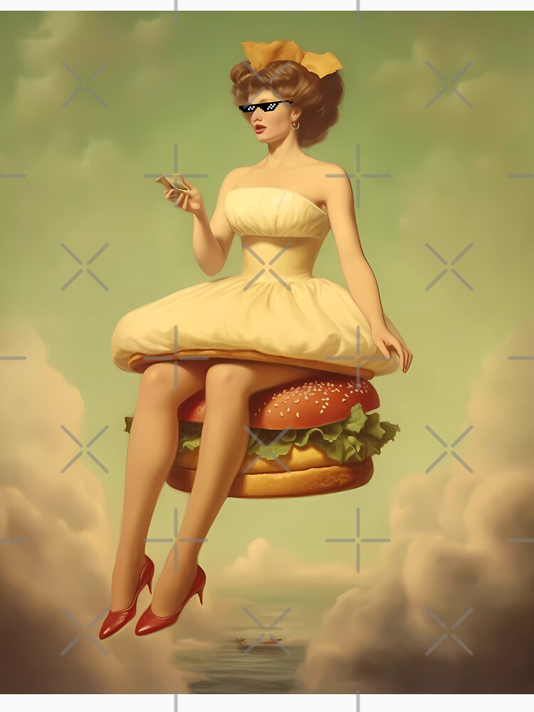 Burger Princess Sitting on a Flying Burger Over the Sea by SingularityGeek