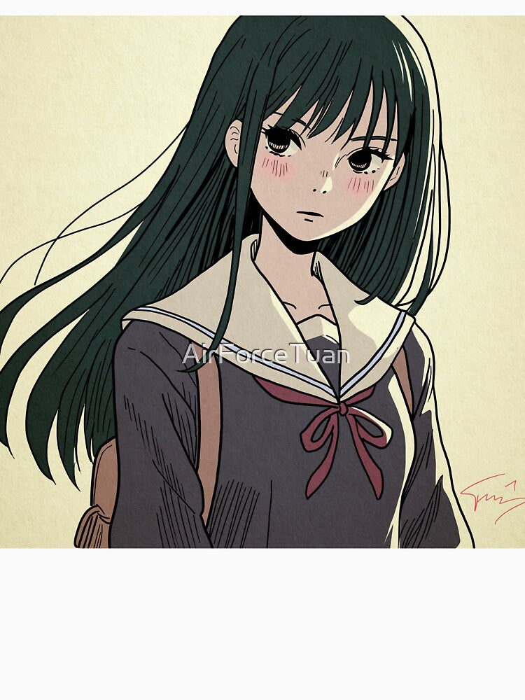 Serious Anime Schoolgirl – Vintage Anime Art by AirForceTuan