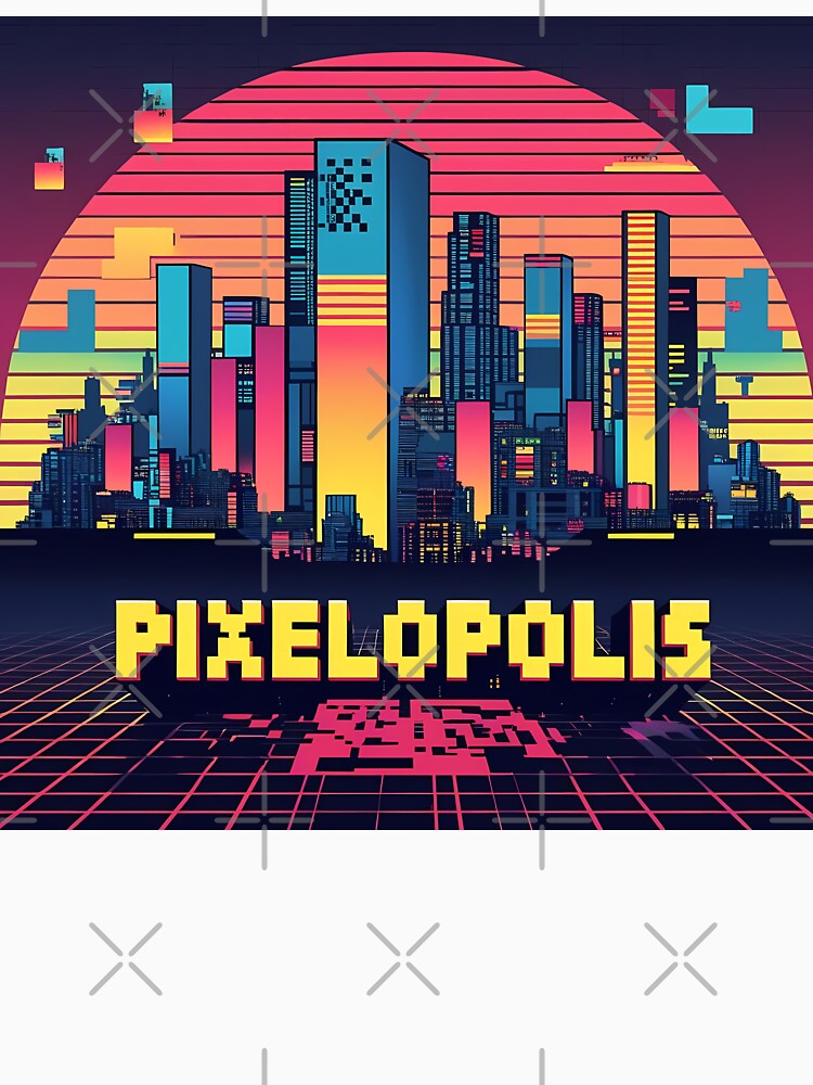 Pixelopolis – Retro-Futuristic Pixel City Skyline with Tetris Buildings & Neon Respawn Portals by LoliDesignShop