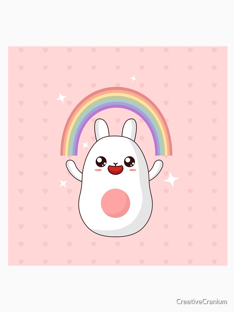 Bunny Rabbit With Rainbow On Pink Background by CreativeCranium