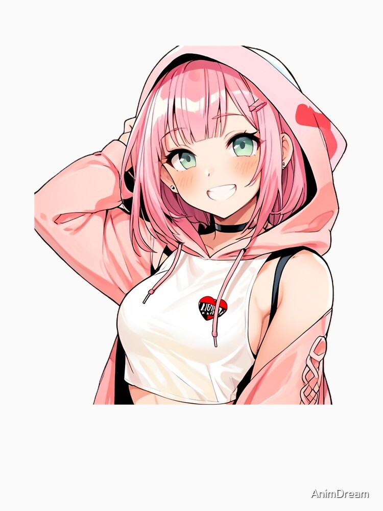 Kawaii Pink Anime Girl Side Pose Aesthetic by AnimDream