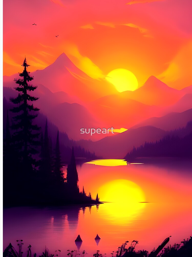 Add a Touch of Beauty and Tranquility to Your Space with Our Wide Range of Gorgeous Minimalist Landscape Sunrise Water View Prints by supeart